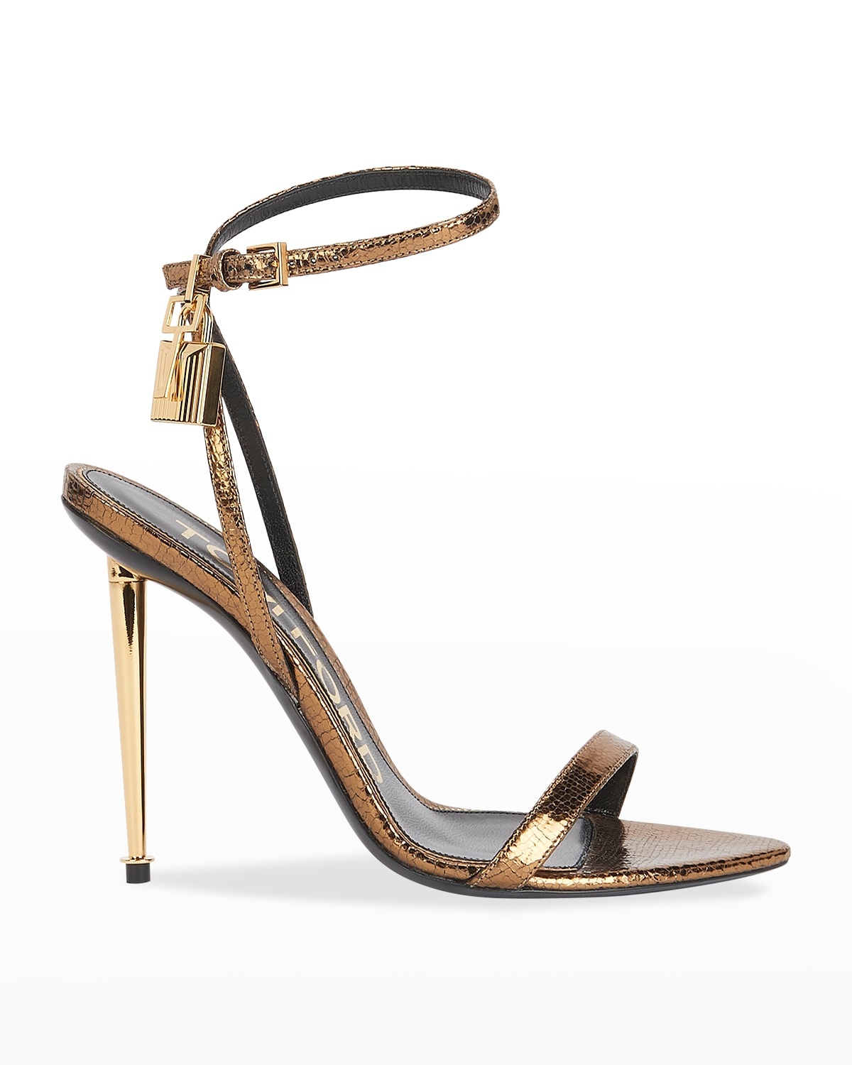 Lock Metallic Stiletto Sandals | Neiman Marcus | ShopRunner