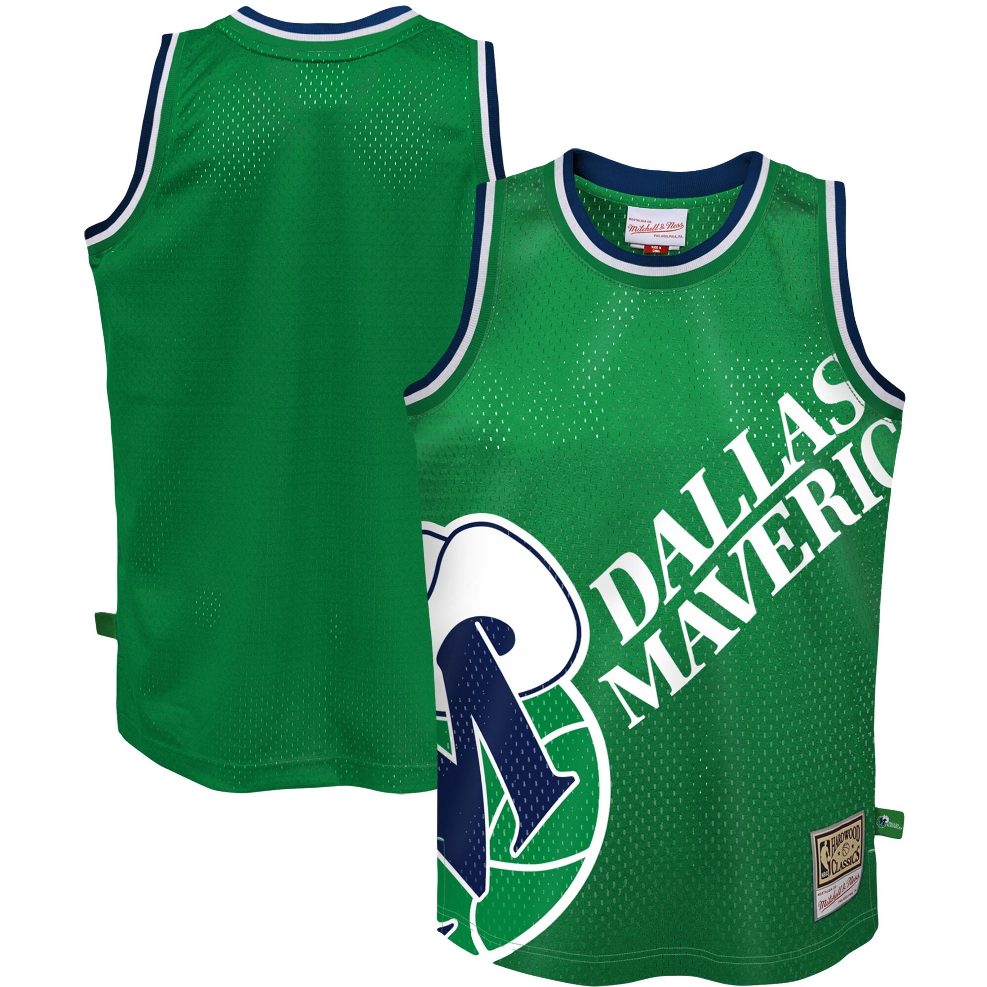 Dallas Mavericks Mitchell & Ness Youth Hardwood Classics Big Face 2.0 Jersey – Green