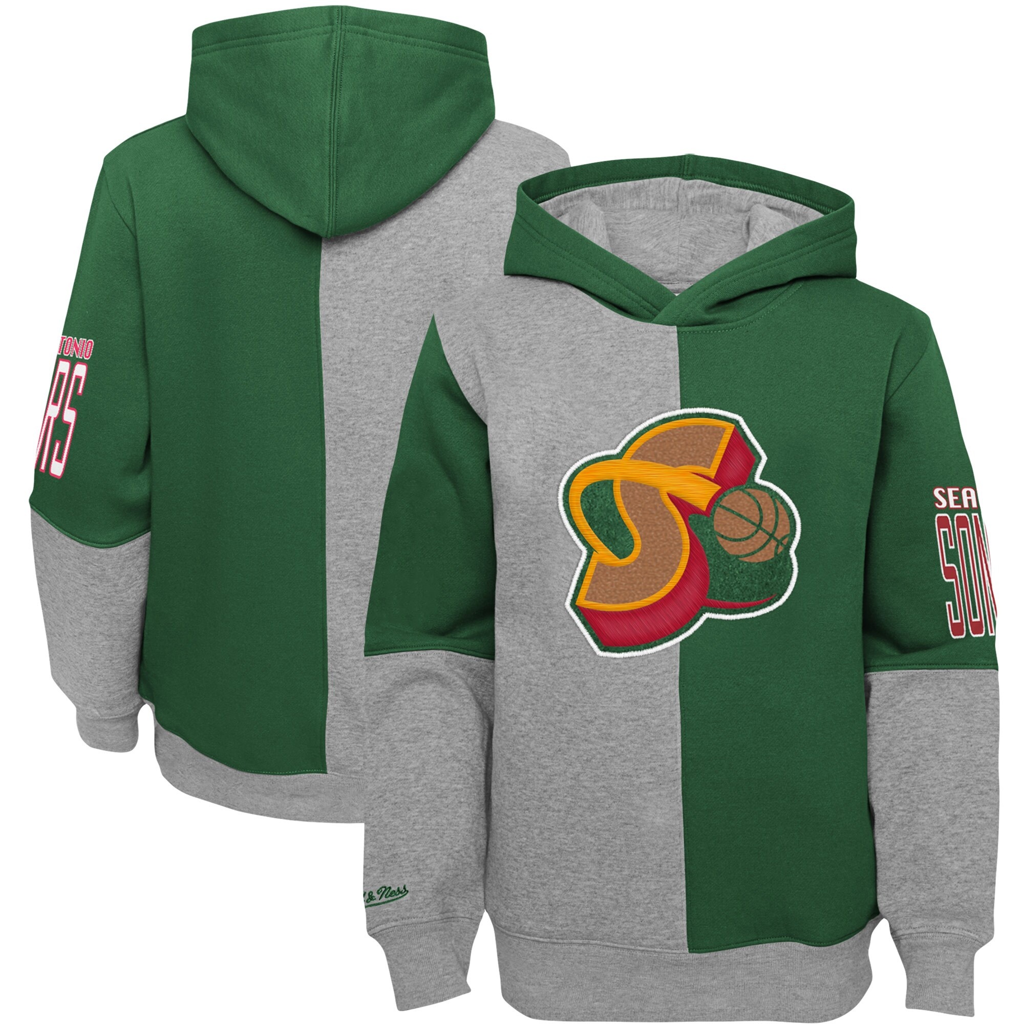Seattle SuperSonics Mitchell & Ness Youth Hardwood Classics Split Color  Fleece Pullover Hoodie - Green/Heathered Gray