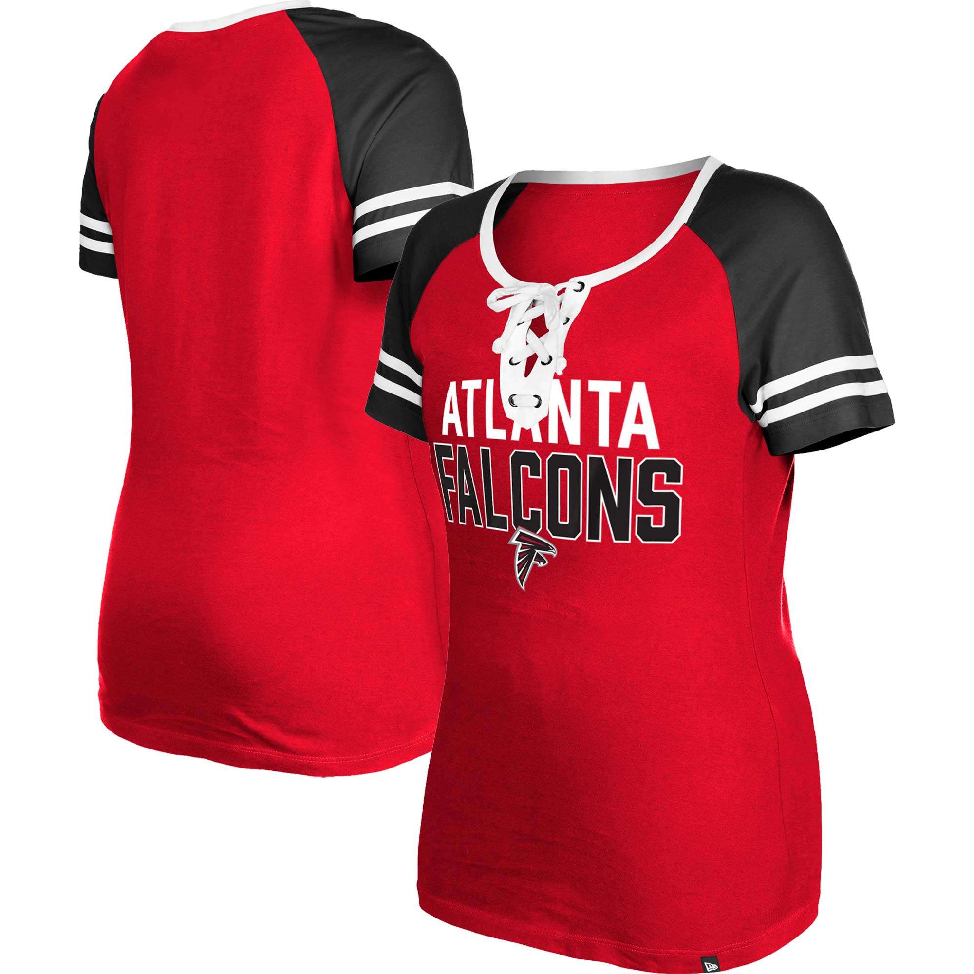 Atlanta Falcons Fanatics Branded Women's Even Match Long Sleeve Lace-Up  V-Neck T-Shirt - White/Black