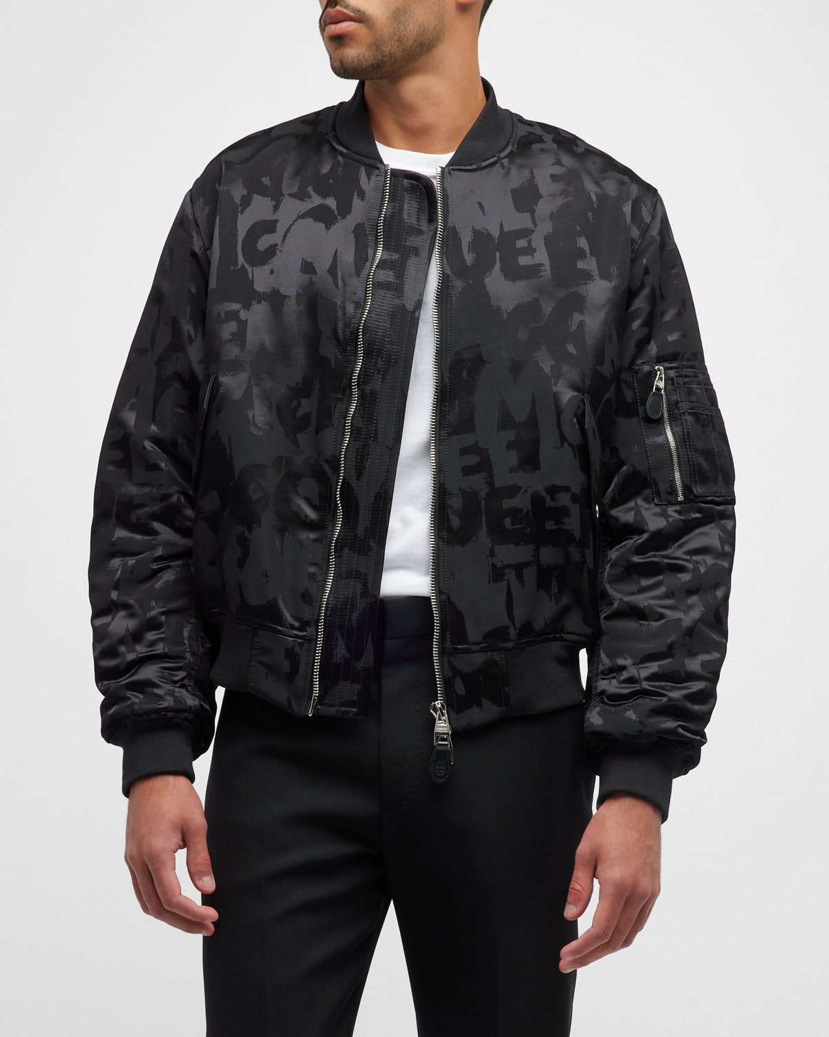 Balmain Men's Reverse Macro Monogram Bomber Jacket