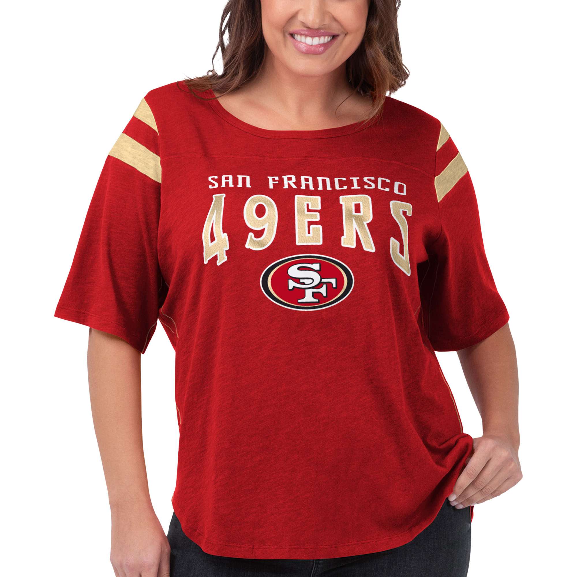 Women's Fanatics Branded Scarlet San Francisco 49ers Shine Time V-Neck T- Shirt